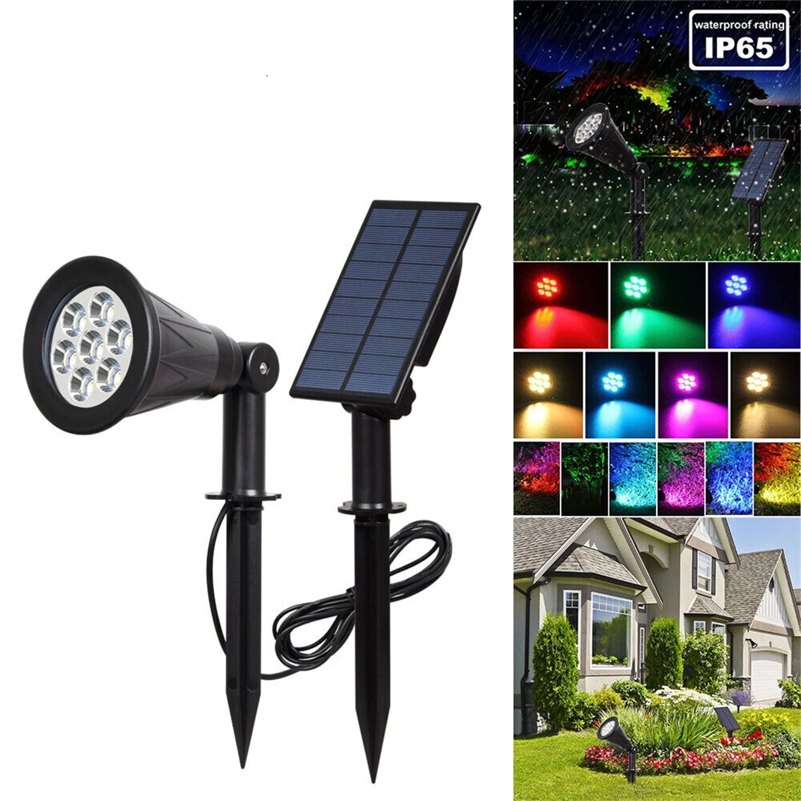 7led Solar Spot Lights Outdoor Colorful RGB Changing Garden Lawn Landscape Lamp Ground Stake Solar Light for Home Garden