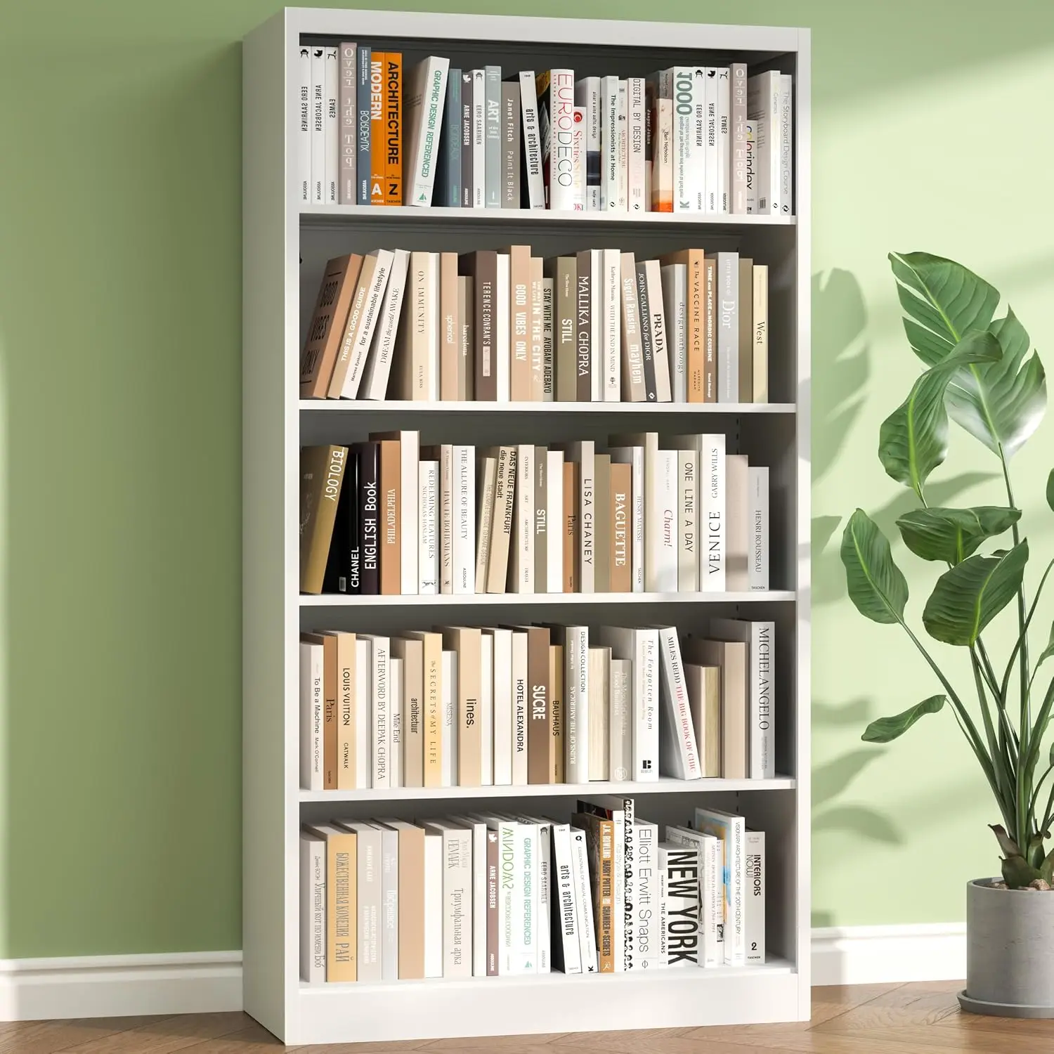Metal Bookcase 66in Tall Heavy Duty 4 Adjustable Shelves Deep Storage Shelf Home Library Office Bedroom School White, Customized