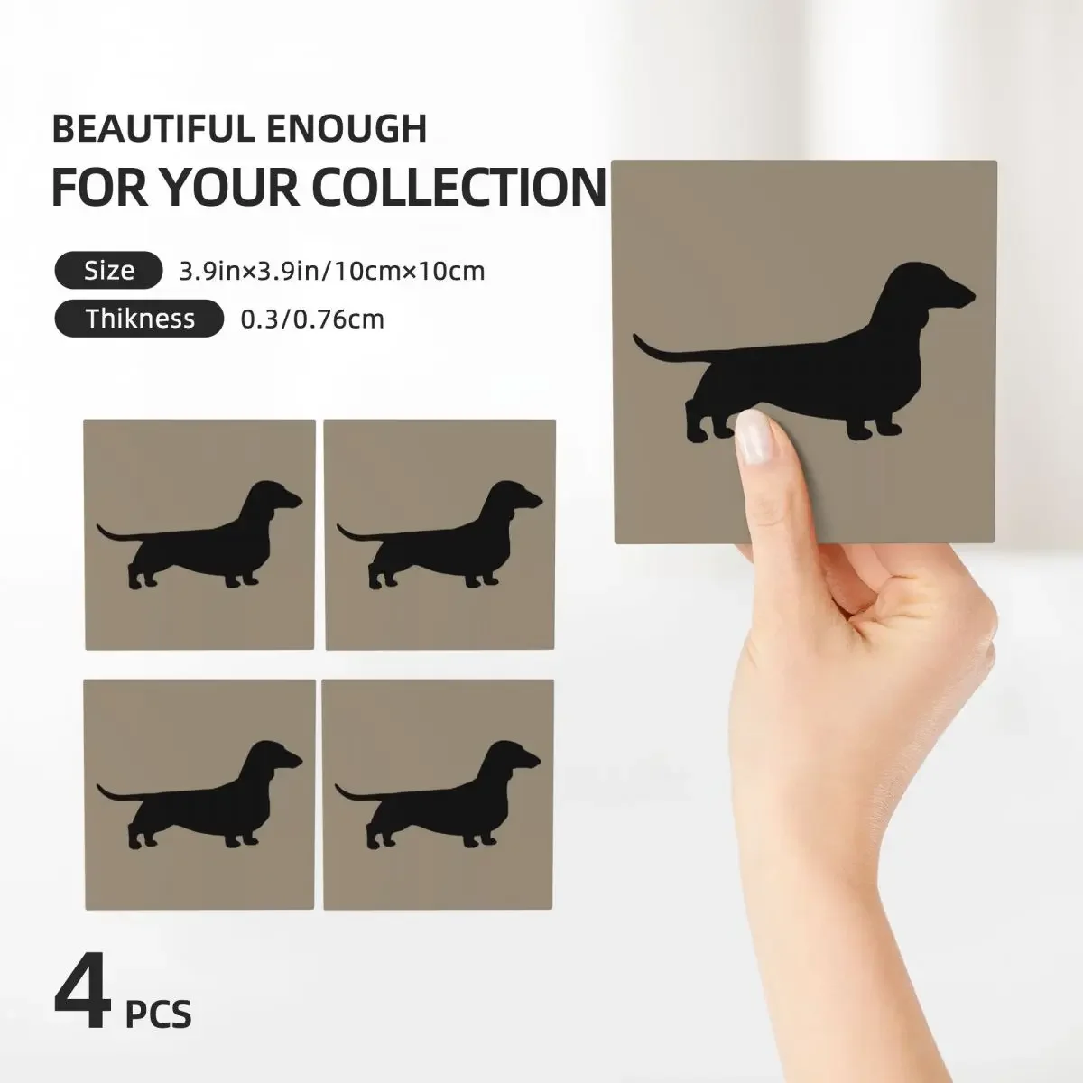 Dachshund Dog Silhouette(s) Smooth Coated Wiener Dog Coaster Ceramics Mat Table Decoration & Accessories Dinner Table Coffee Mat