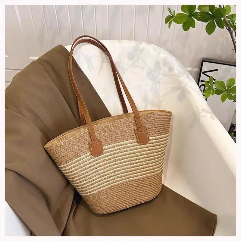 Damen-Sommer-Inswind-Stroh-Umhängetasche mit großem Fassungsvermögen für Strand, Reisen, Urlaub, täglichen Gebrauch, Einkaufen, Pendeln und kurze Ausflüge – Detail 21