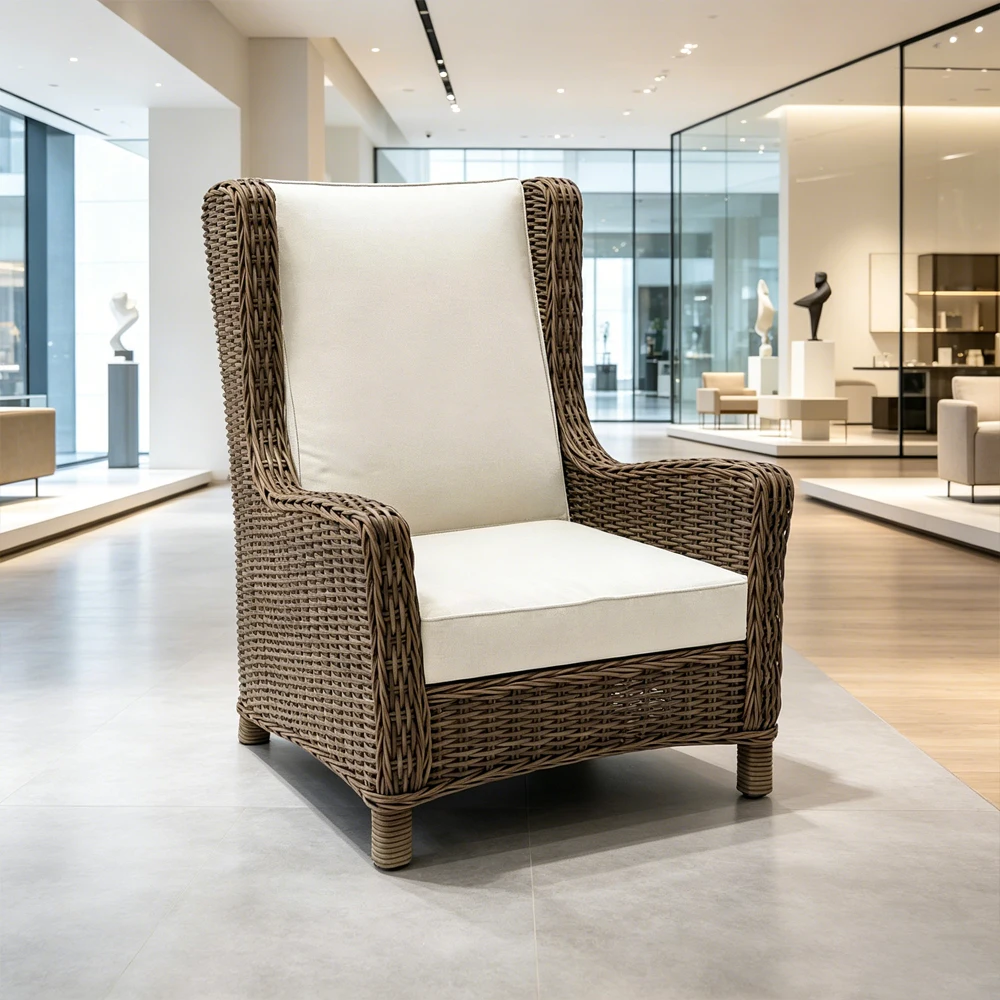 Club Chair Hand Woven Rattan Full-Welded Aluminum Frame Outdoor Luxury Resort Villa Custom Made Bespoke Waterproof Hotel Park