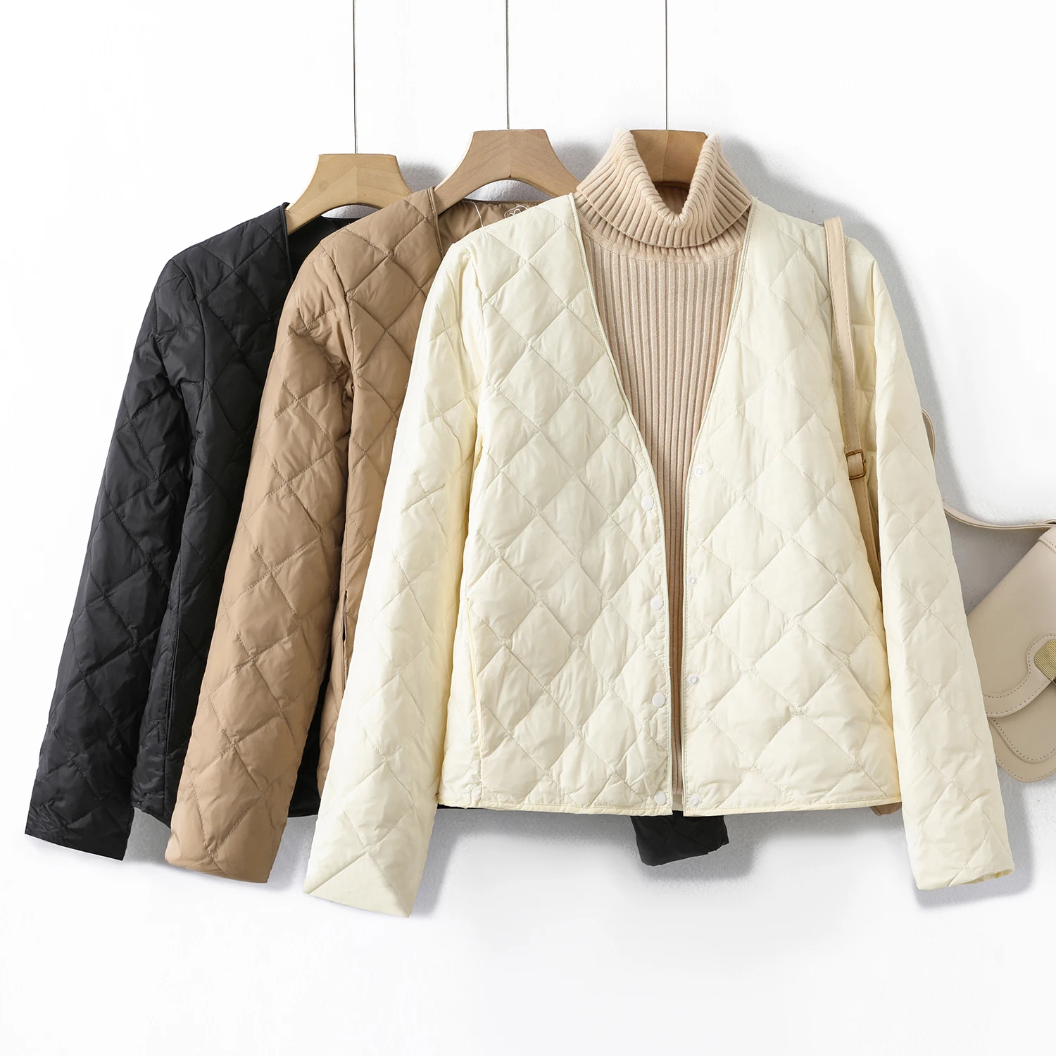 

Lightweight V-ne Quilted Cotton Jaet Women's Autumn Winter New Sle Inner Cotton Warm Base ort Outerwear Coat