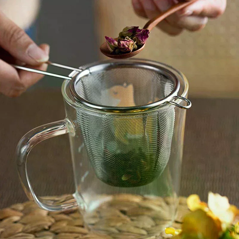 Steel Tea Infuser Reusable Tea Leak Filter Teapot Strainer Single Ear Shape Coffee Herb Spice Diffuser With Handle Stainless