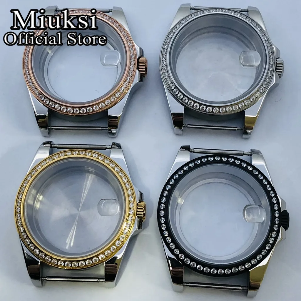 

Miuksi 36mm/40mm silver gold black watch case sapphire glass gemstone bezel fit NH35 NH36 NH34 ETA2824 PT5000 movement