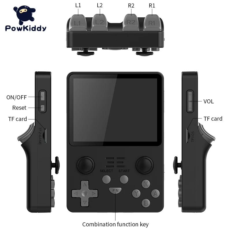 POWKIDDY RGB20S Black Video Handheld Game Console Retro Open Source System RK3326 3.5-Inch 4:3 IPS Screen Children's Gifts