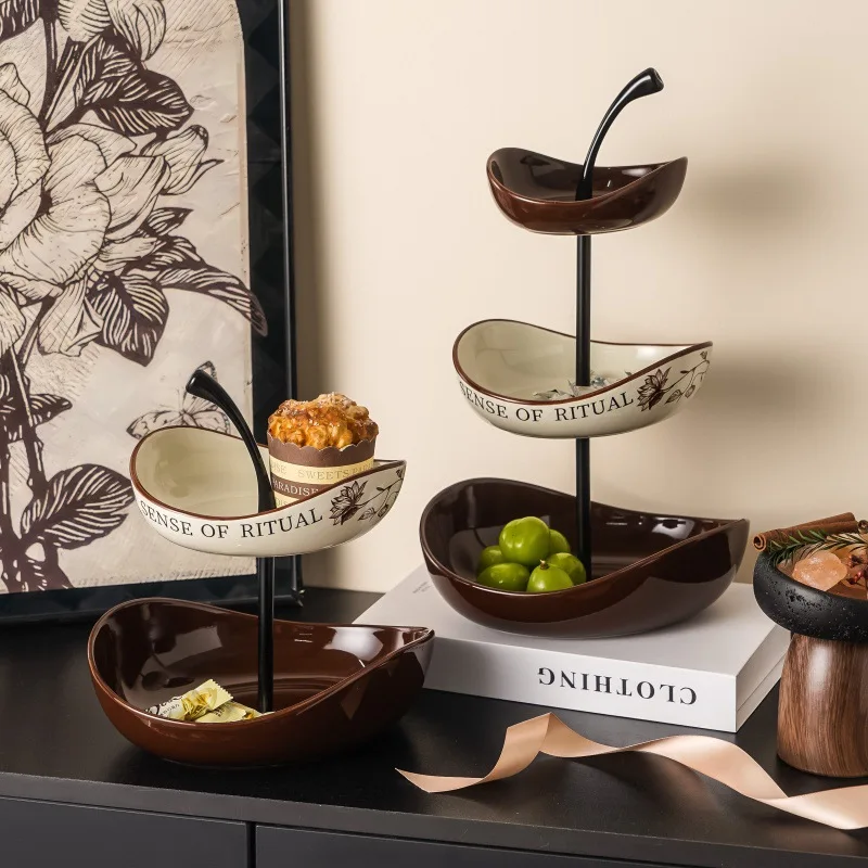 Light luxury medieval flower and bird multi-layer fruit plate, contrasting colors, snacks, cake rack, housewarming, wedding gift