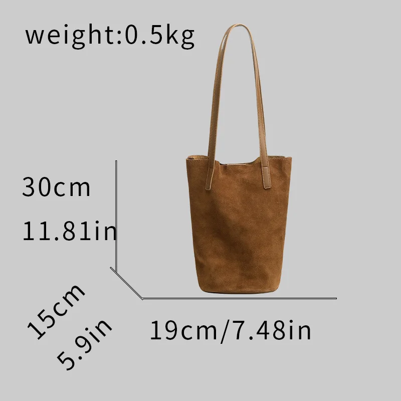 100% Genuine Leather Bucket Bags for Women Luxury S Class Suede Tote Bag with Coin Purse Large Capacity Shoulder Crossbody Bag