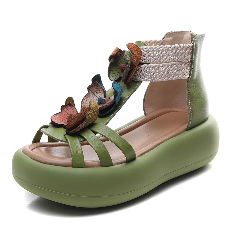 

Высококачественные женские ботинки из коровьей кожи высокого качества на плоской подошве с цветочным принтом, туфли-лодочки с полой молнией, летние сандалии Мэри Джейн на танкетке на платформе