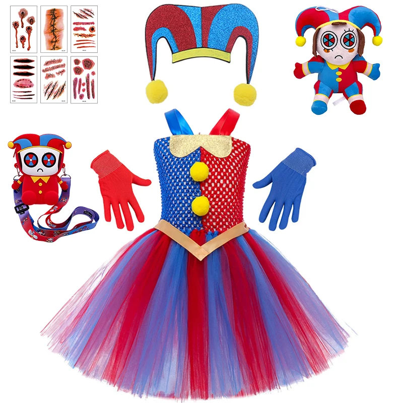 Children's Halloween Cosplay Cartoon Movie Digital Circus Clown Costume Carnival Fancy Girl Masquerade Elegant Party Pomni Dress