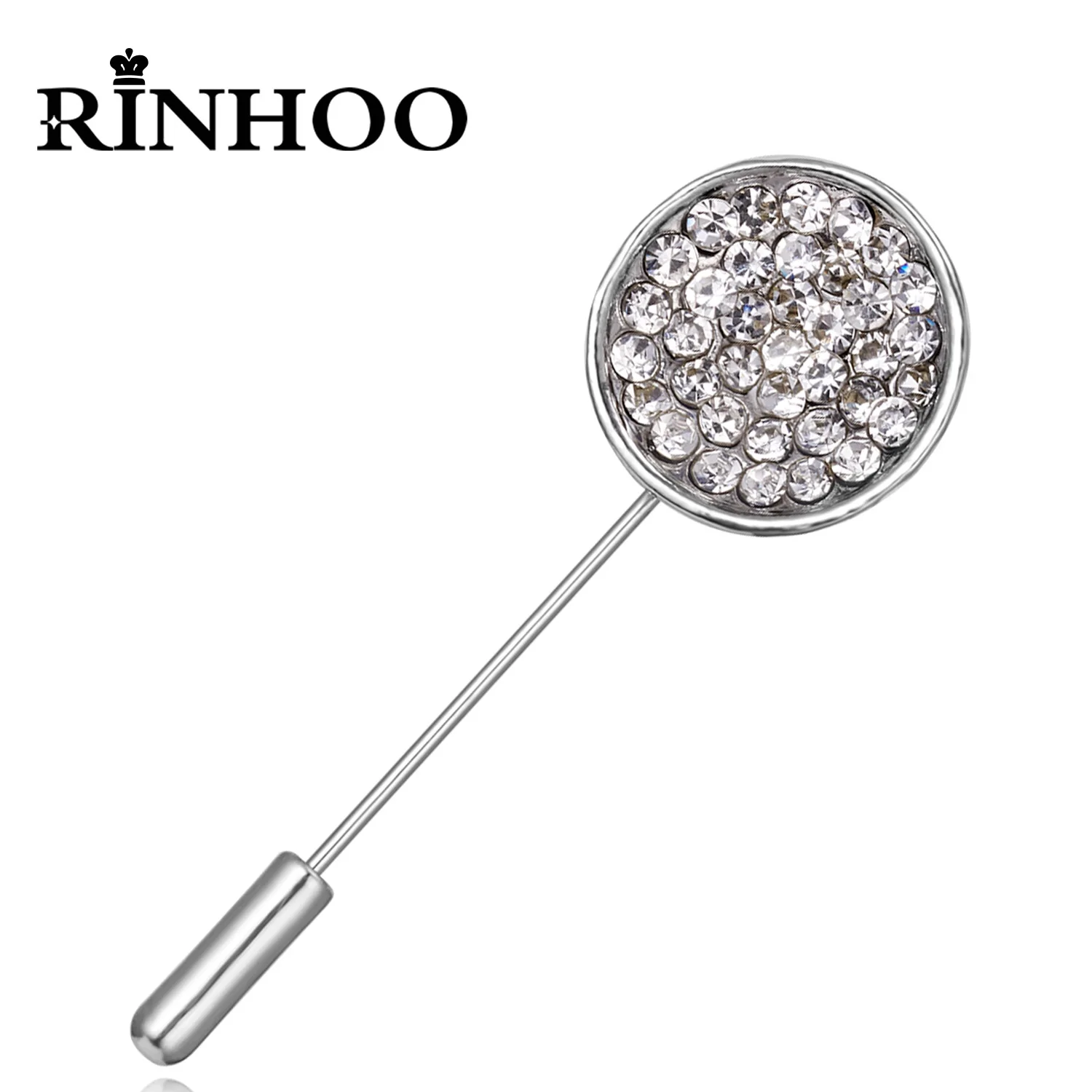 Rinhoo Full Rhinestone Round Long Needle Brooches For Women Elegant Crown Flower Butterfly Letter Lapel Pins Shirt Badge Jewelry