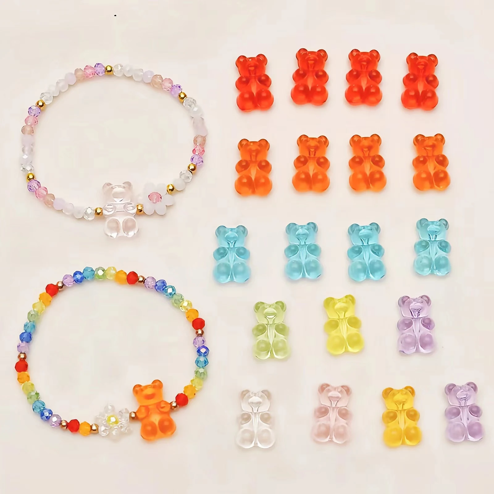 50pcs colorful bear acrylic beads transparent cute gummy bear making DIY necklace bracelet earrings gift