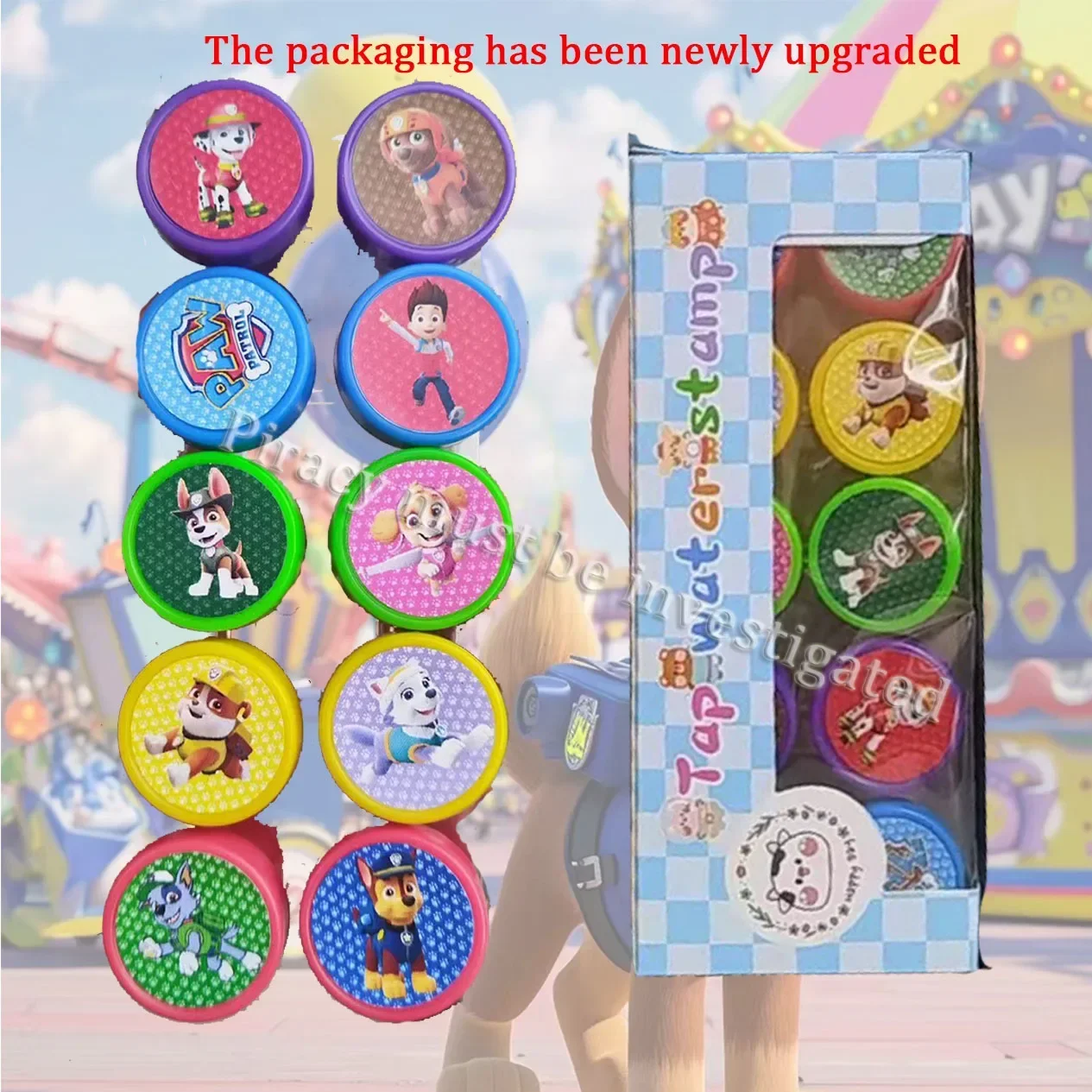 Colorido Pattern Stamp Toys para bebê, Paw Patrol Cartoon, Chase Marshall, Rubble, Skye Action Figures, Birthday Party Gifts, 10 pcs