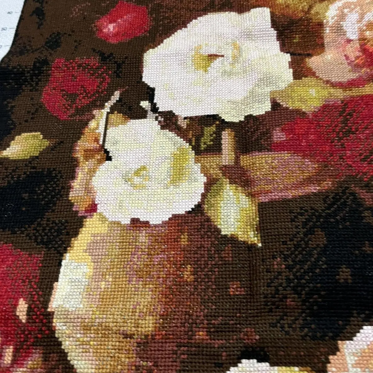 (Finished product) Pure handmade cross stitch finished product, happiness like flowers, living room, dining room, 61 * 76 cm