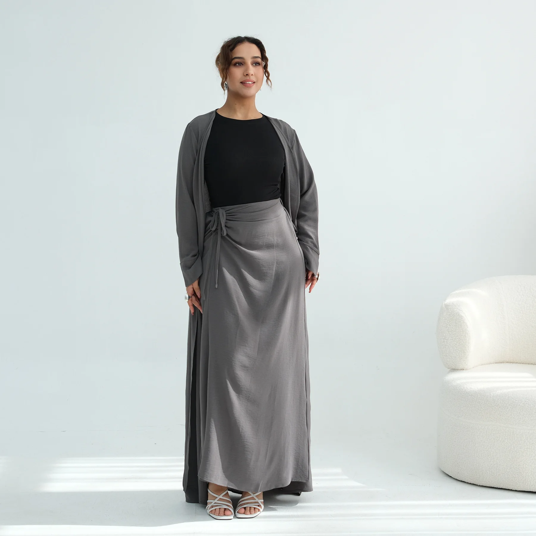 Midden-Oosten Dubai Cardigan en Rok 2-delig Set Ramadan Vrouwen Moslim Jurk Kimono Abaya Kaftan Islam Femme Musulmane Ensembles