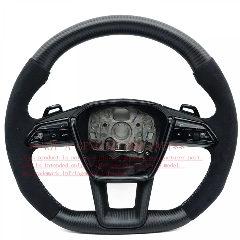 For Audi Steering Wheel Horn Cover A6 C8 A7 RS Mark Matte Carbon Half Suede With Button Paddles Heated Decorative Cover