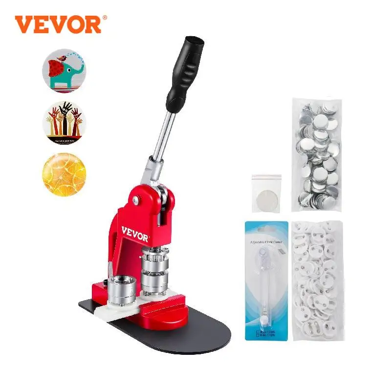 VEVOR 25MM 58MM Badge Maker Machine DIY Button Pin Brooches Press Making Tool with 500Pcs Circle Manufacture Button Parts