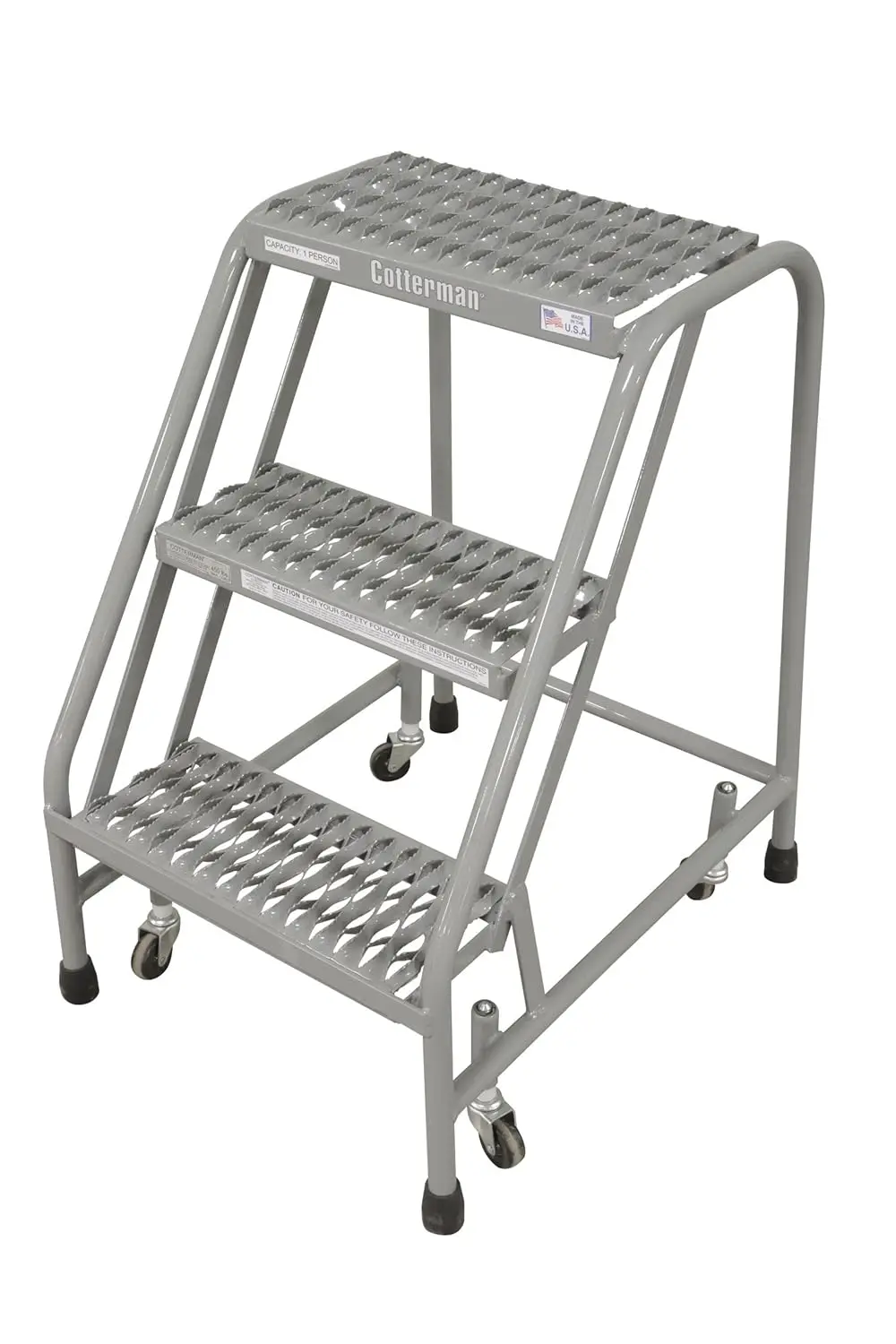 Cotterman 1003N1820A3E10B3C1P1 All Welded Ready To Use Rolling Steel Safety Ladder, 3-Step, 30