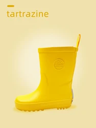 Boys' & Girls' Wear-Resistant Outdoor Yellow Rubber Rain Boots with Warm Thermal Lined - Waterproof, Anti-Slip, Lightweight