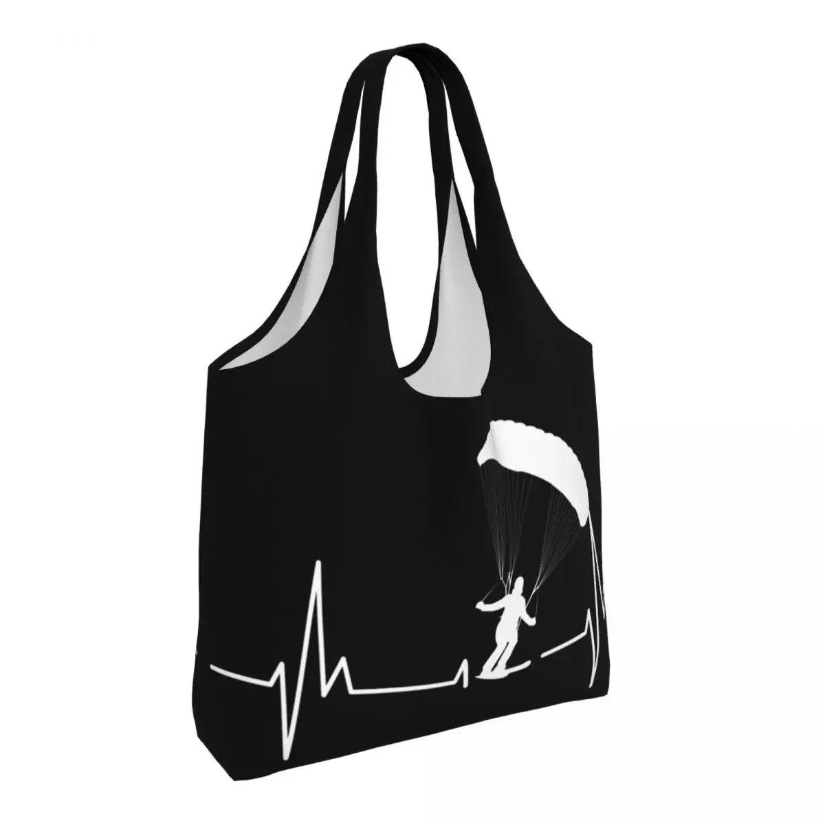 Cute Speedgliding Heartbeat Paragliding Ski Shopping Tote Bags Paramotor Parachute Grocery Canvas Shoulder Shopper Bags Handbags