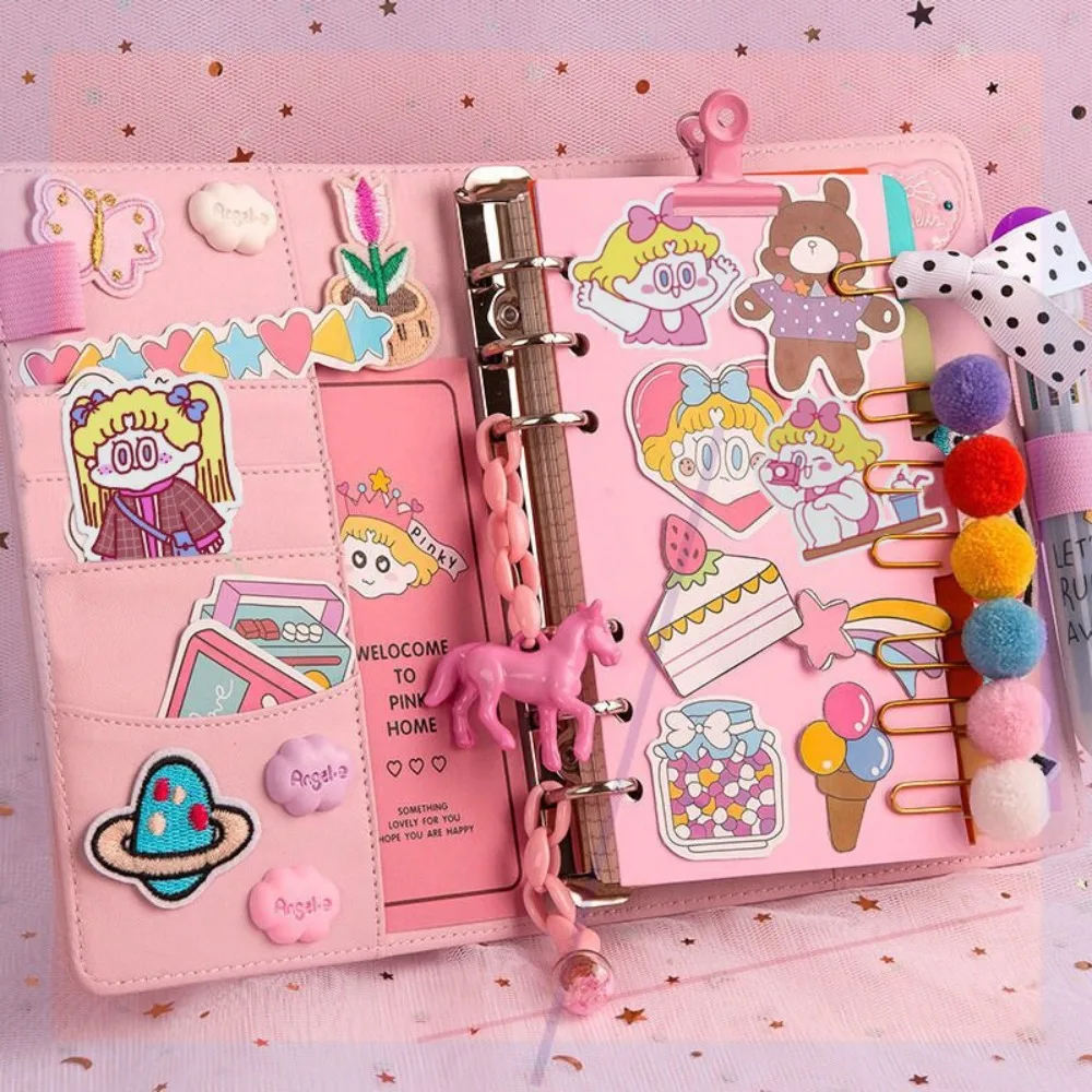 cute pocket planner couro sketchbook faca voce mesmo folhas soltas notebook kawaii a6 cadernos para estudante 01