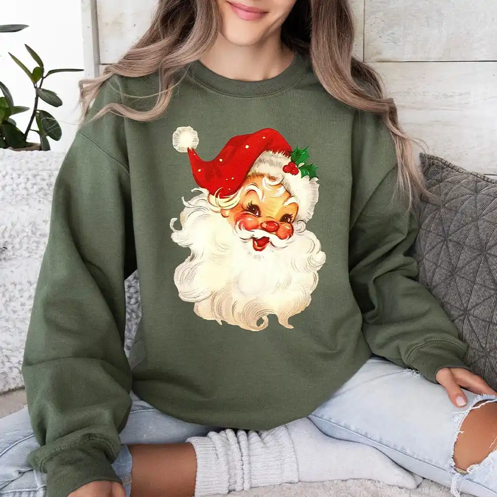 Damen Weihnachten Gemütliches Fleece Sweatshirt Vintage Santa Weihnachten Urlaub Sweatshirt Langarm Fleece Y2K Sweatshirt Streetwear