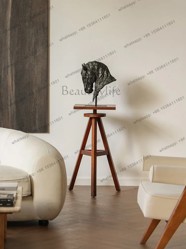 Second-hand flower stand, three-legged solid wood base, double-layer storage B&B, floor-to-ceiling sculpture table, flower table