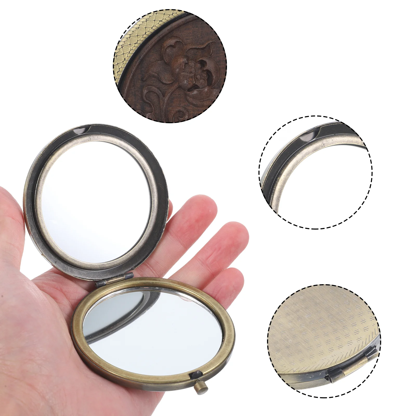 Vintage Round Mirror Mini Wallet Pocket Vanity Mirrors Delicate Makeup Durable Portable Retro Style