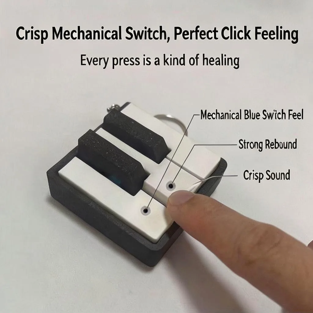 Fidget Clicker Keychain 3D Printed Piano Keyboard Press Fun Cool Stress Relief Desktop Decor Small Ornaments Office Adults Gifts