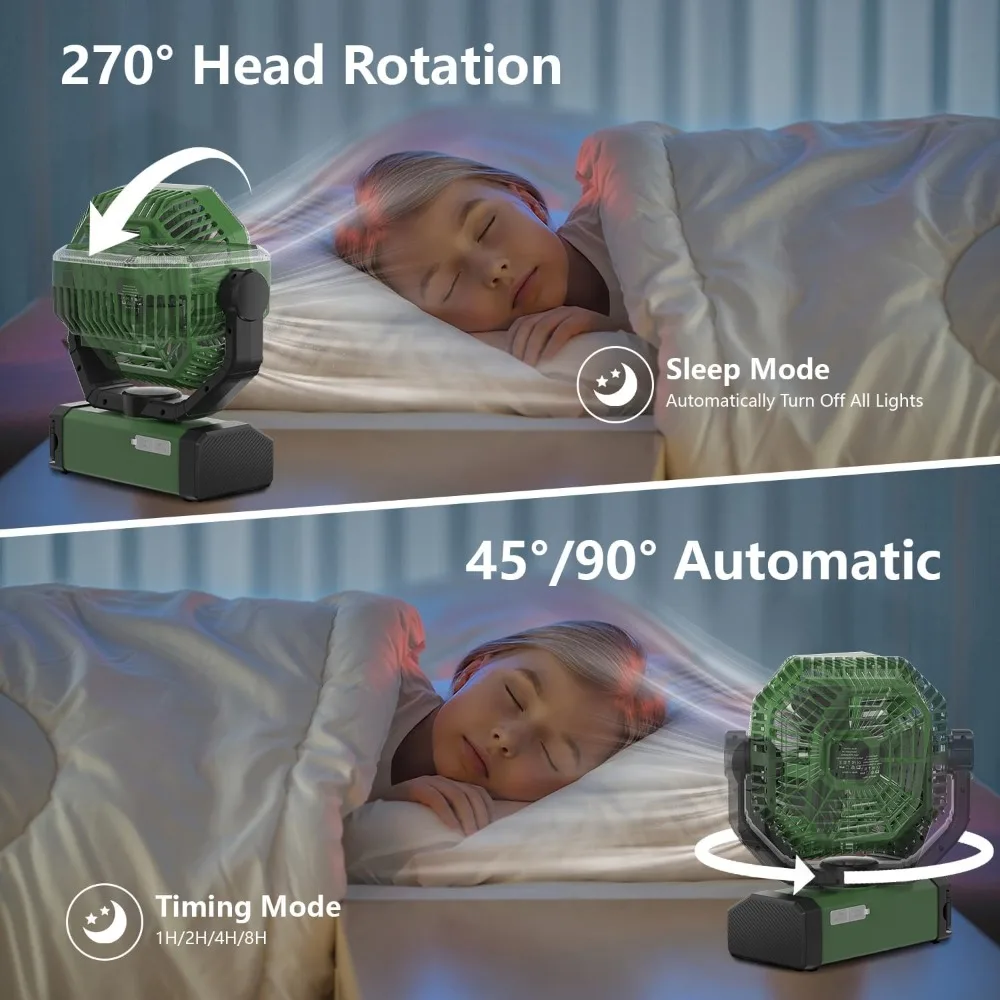 مروحة محمولة بقدرة 24000 مللي أمبير في الساعة تعمل بالبطارية وجهاز تحكم عن بعد وإضاءة LED 4 سرعات تدفق هواء قوي للمكتب والتخييم في صالة الألعاب الرياضية الخارجية والمكتب