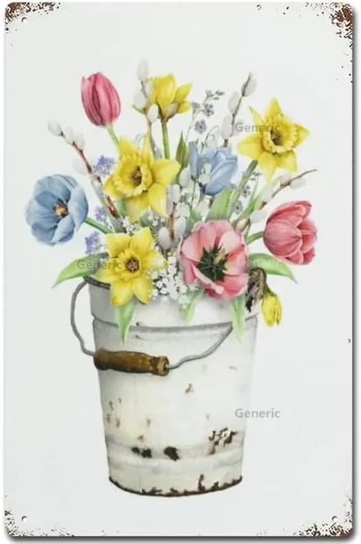 Summer Home Decor Tin Sign Daffodil Floral Bouquet Farmhouse Metal Sign Spring Flowers Wall Decor Tin Sign Home Decor Home  sign