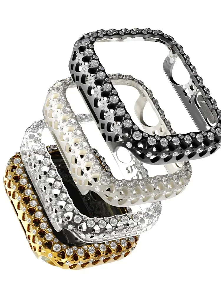 Casing berlian untuk penutup jam tangan Apple 9 8 7 41mm 45mm cangkang pelindung Bumper Bling untuk iWatch seri 9 8 7 bingkai pelindung PC