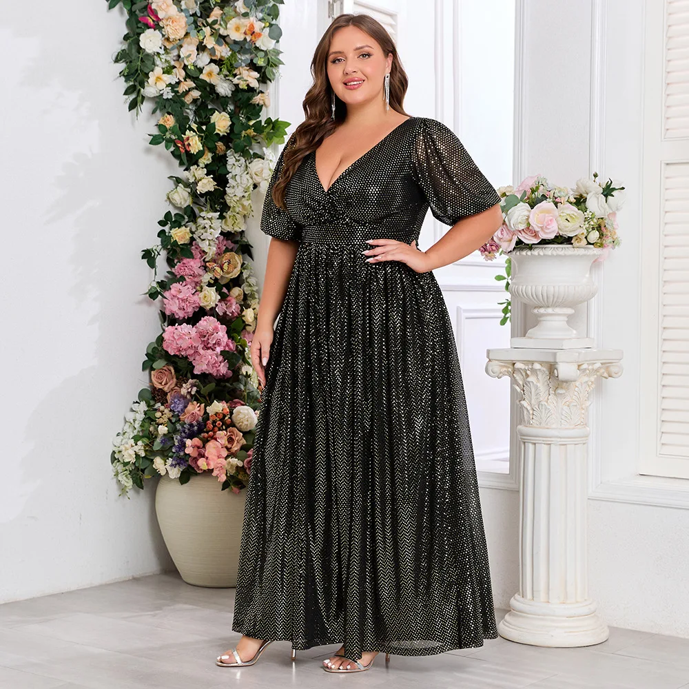 

iny V-Ne Splice ort Sve Large Size Dr Full Lined Ba Zipper Quali 2025 Cross-Border mid Waist Silk Material fo...