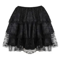 Women Gothic Sexy Floral Lace Mesh Tulle Mini Pleated Skirt Showgirl Fashion Party Dance Skirts Layered Ruffled Plus Size S-6XL