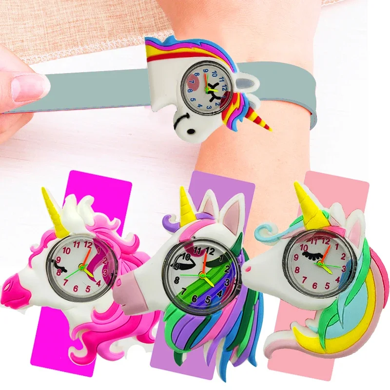 Reloj Digital de unicornio 5D para niños, regalo de cumpleaños, hora de estudio, juguete, pulsera Slap, gran oferta, 2024