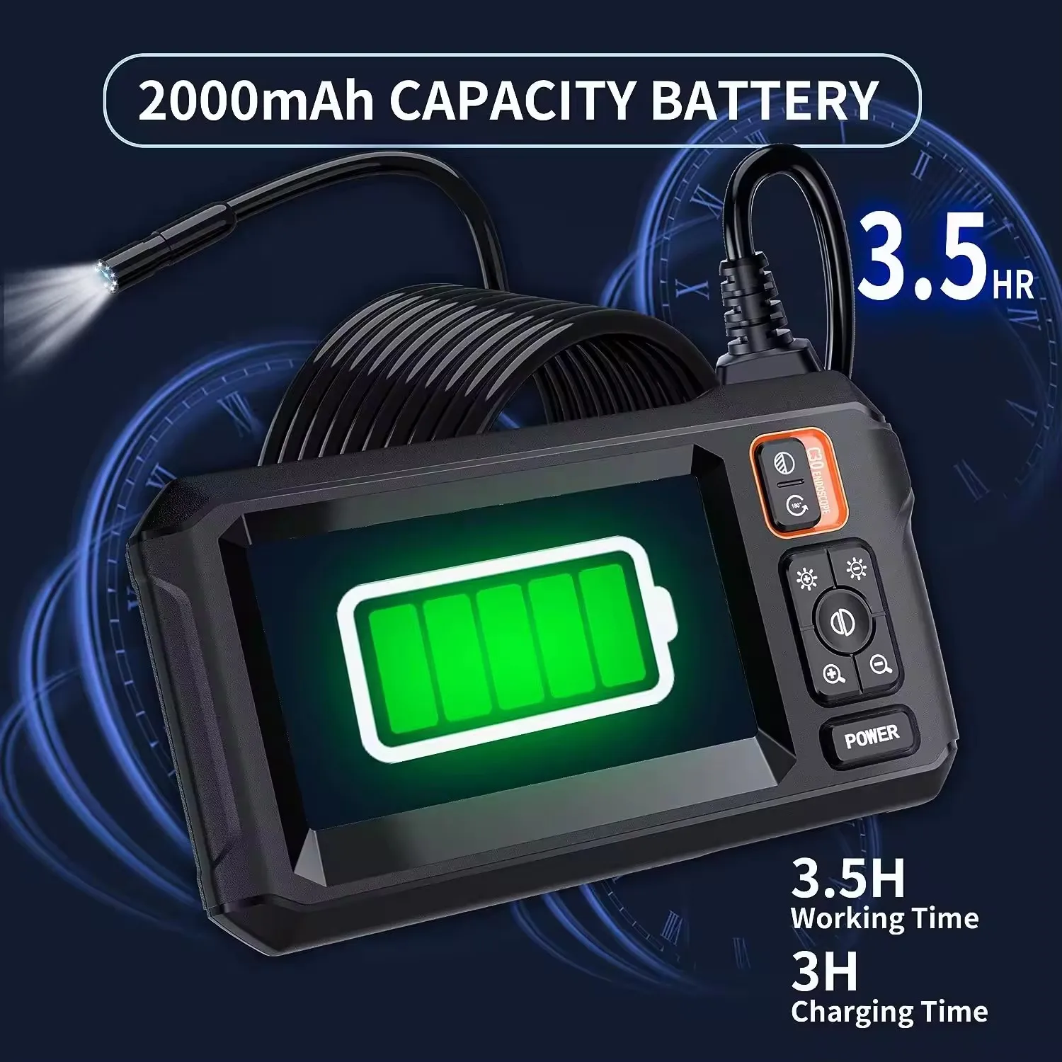 Endoscope Camera with Light Inspection Borescope Camera with 4.3