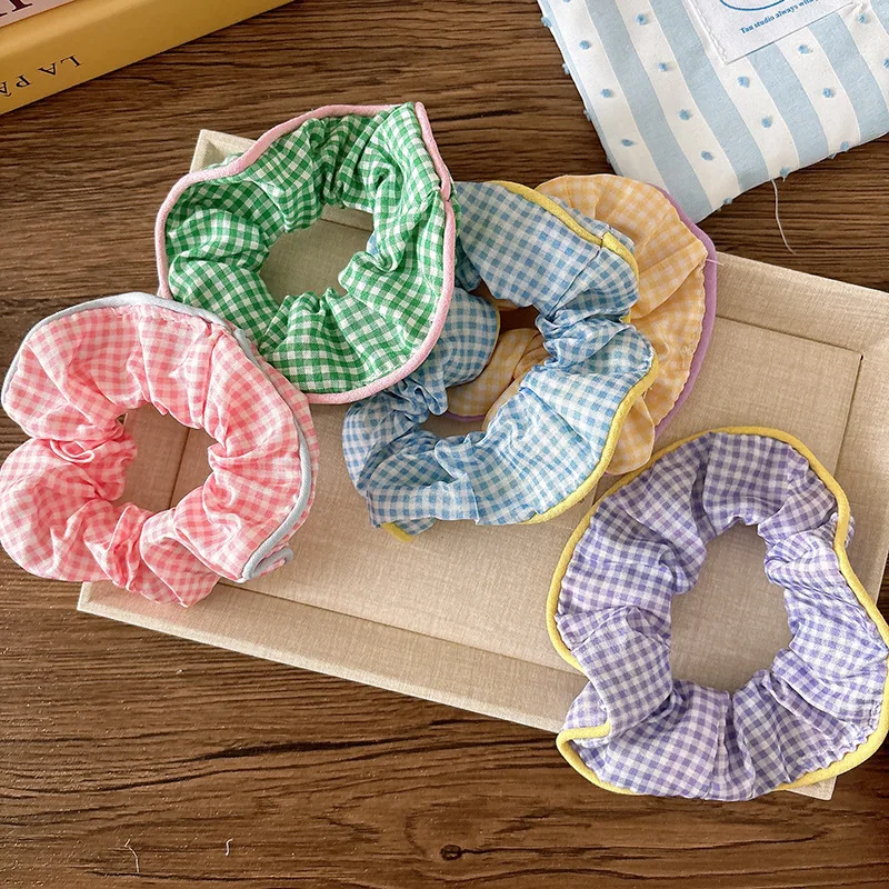 

Корейская летняя резинка для волос дофаминового цвета в клетку, тканевая резинка для волос с низким хвостом для девочек, мягкие эластичные аксессуары для волос