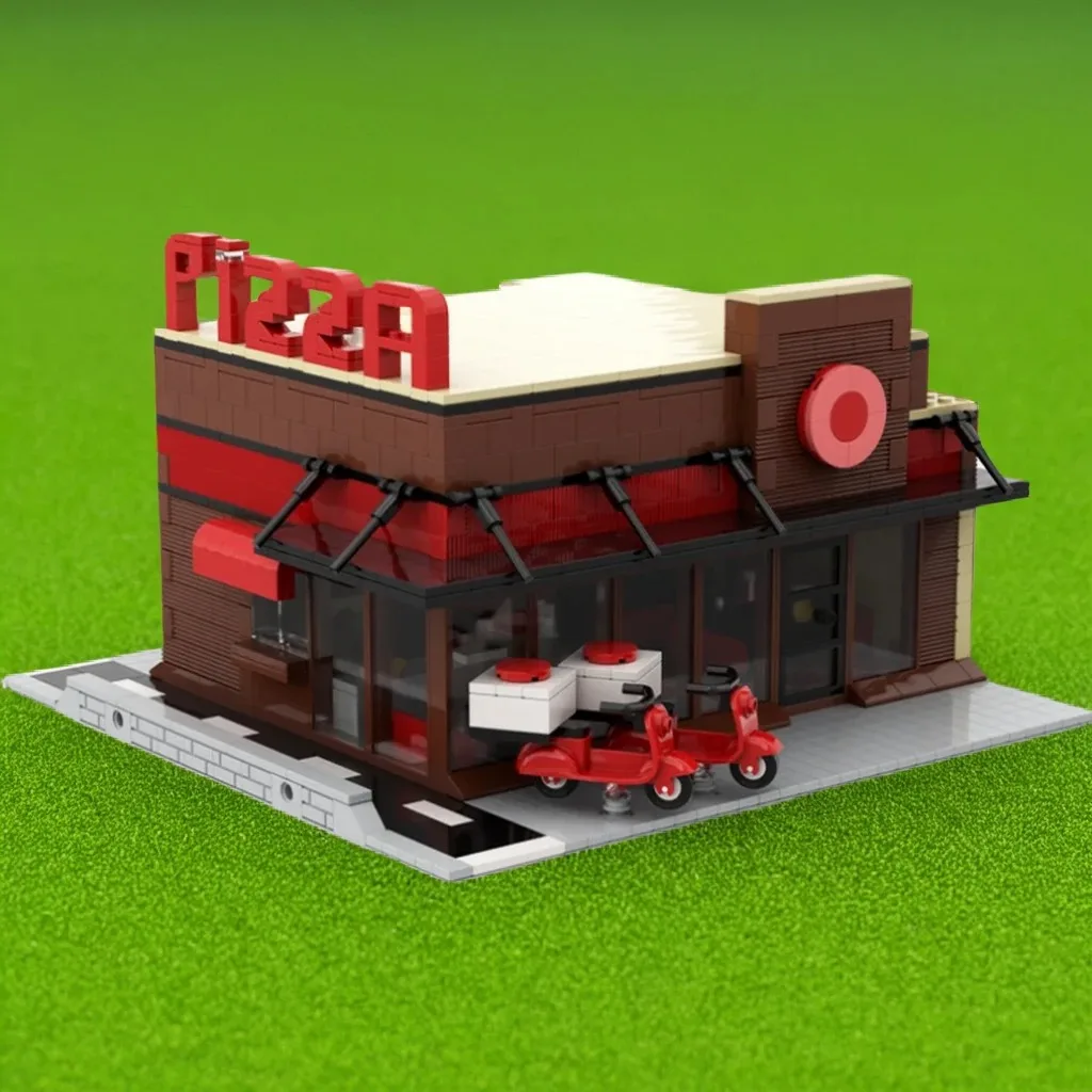 

1405Pcs Modular Pizza Building MOC Detailed Pizzeria Shop Education Building diy Blocks Birthday Toys Gift