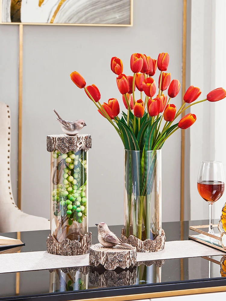 2020 European-style retro pastoral bird glass storage jars, home decorations, flower arrangements, living room TV cabinets