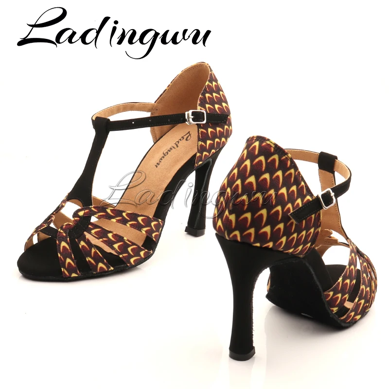 Ladingwu Dance Shoes Ballroom Printed Denim Latin Dance Shoes Women Profession Salsa Dance Shoes New Dance Sandals 6-10cm