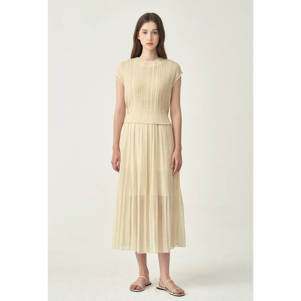 

Busy Fruit Commute Sle round Ne Pleated Elastic f Skirt Set Women's Busin Casual irt V-Ne Long Sve Top