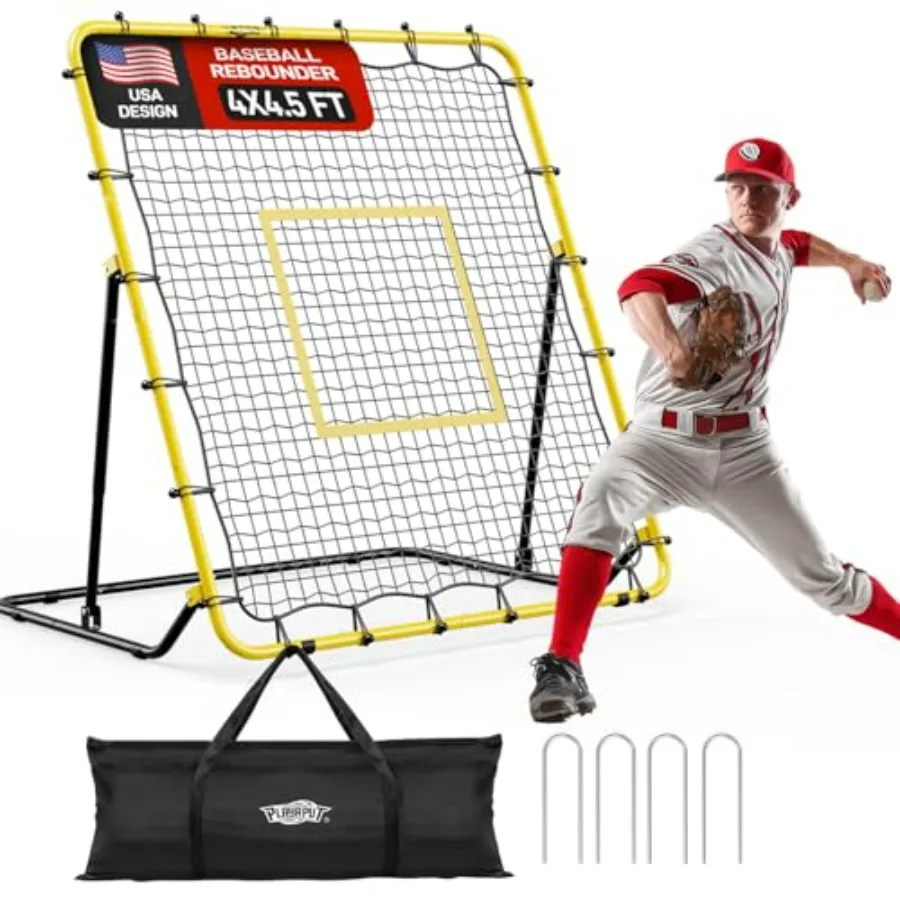 

Baseball Softball Rebounder Net with Carry Bag 7 Angles Adjustable Pitchback for Fly Balls Grounders Line Drives Portable Field