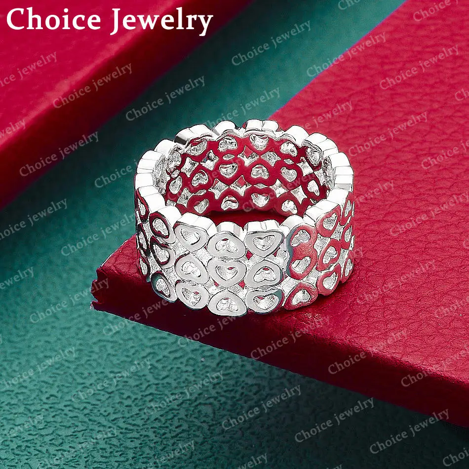 925 Sterling Silver Heart Combination Ring For Women Grace Jewelry Trend Fashionable Birthday Party Gifts