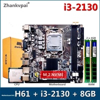 H61 LGA1155 Desktop Motherboard Intel Core Dual Core i3-2130 3.4GHz CPU DDR3 8GB Memory kit Supports M.2 SATA VGA