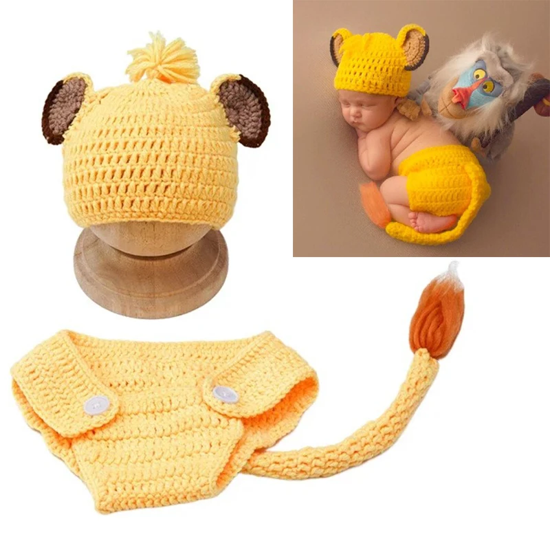 

Halloween Newborn Photography Clothing Soft Knitted Wool Weaving Simba Lion Costume Sets Studio Baby Photoshoot Accessories