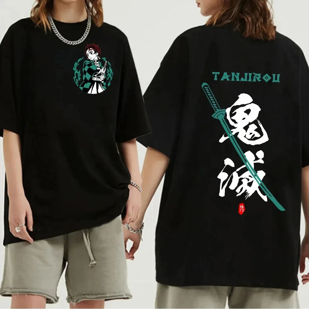 Camiseta de algodón para hombre y mujer, camisa de Anime japonés, informal, Kawaii, Demon Slayer, Cool Ghost Blade, gráfico, Unisex