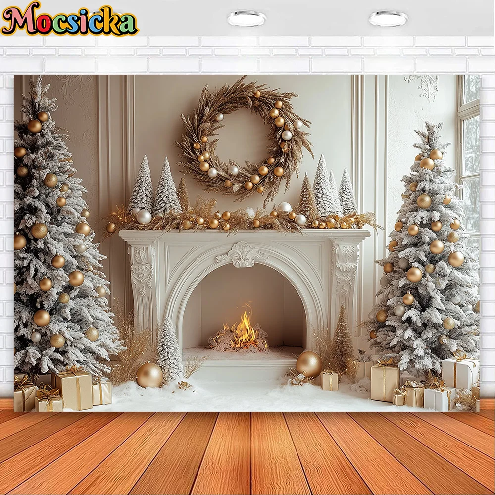 

Merry Christmas Photography Background Indoor Scene For Child Portrait Photocall Banner Xmas Windows Fireplace Decor Backdrops
