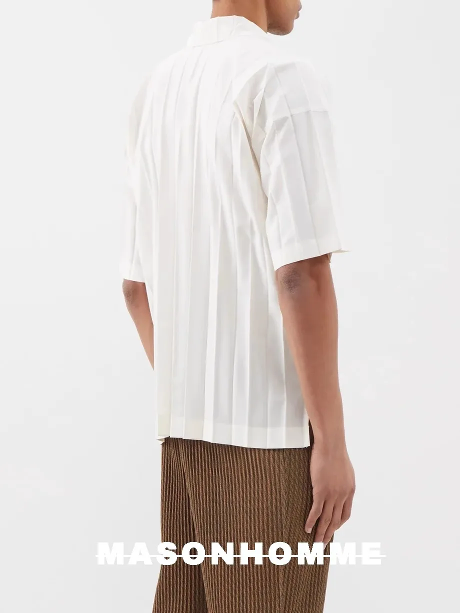 ISSEY Wrinkle Shirt - Summer High-Style Casual Soft-Fitting Short Sleeve White Shirt for Men