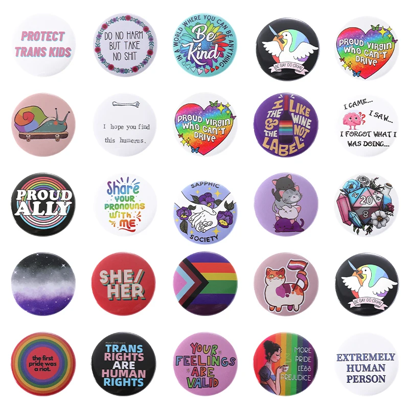 Rainbow LGBT Soft Button Tinplate Pin Creative Color Text Funny Gift for Friends Custom 44mm Backpack Lapel Badges Jewelry