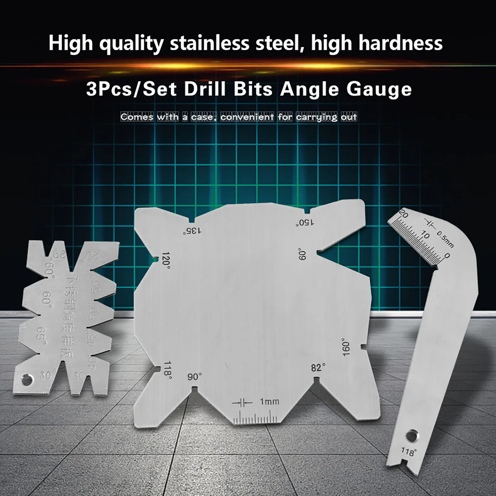 3Pcs/Set Drill Bits Angle Gauge Dirll Sharpener Tools S/S Angle Measuring Gage Drill,Bits,Angle,Gauge§Drill,Bit,Angle,Gage§Angle