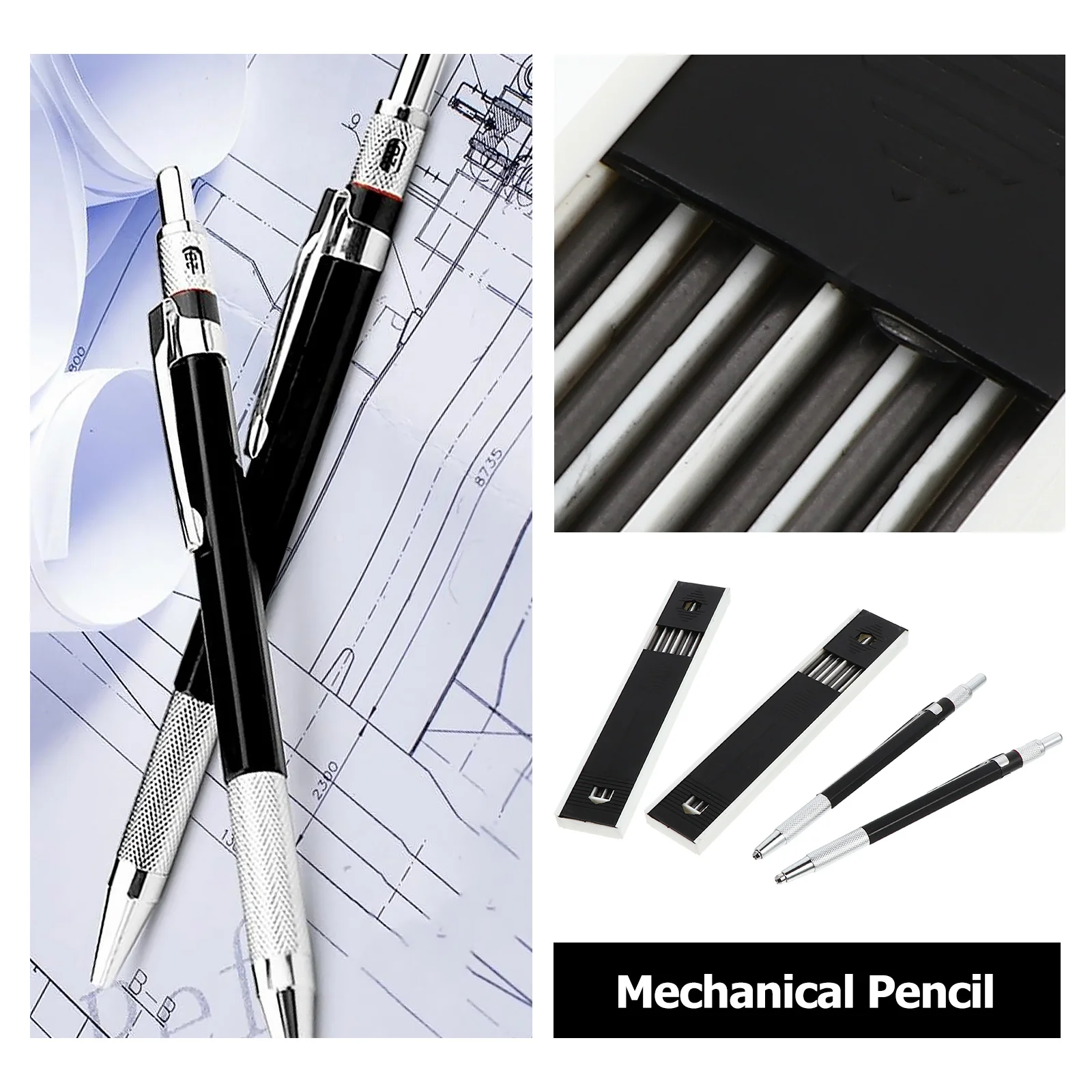 

2 set Carpenter Refillable Mechanical Pencil For Woodworking Drafting Marking On Steel Glass Ceramics Non-Slip Knurled